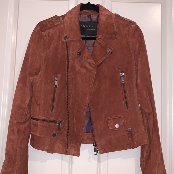 Rust Colored Genuine Suede Leather Moto Jacket - Picture 2 of 3